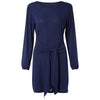 Boat Neck Long Lantern Sleeve Tied Strap Solid Color Women Bodycon Dress