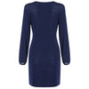 Boat Neck Long Lantern Sleeve Tied Strap Solid Color Women Bodycon Dress