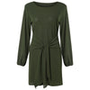 Boat Neck Long Lantern Sleeve Tied Strap Solid Color Women Bodycon Dress
