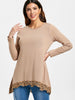 Lace Panel High Low Long Sleeve T-shirt