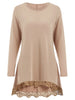 Lace Panel High Low Long Sleeve T-shirt