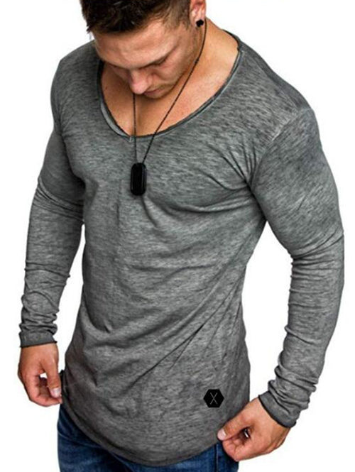 Solid Color Applique Long Sleeve T-shirt