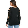 Shredded Sleeve Scoop Neck Sweatshirt