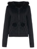 Faux Fur Insert Hooded Pendant Lace-Up Zippered Hoodie