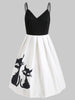 Black Cats Print Open Back Retro Dress