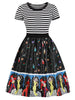 Vintage Striped Printed High Waist Dress