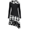 Stand Collar Long Sleeve Plaid Spliced Lace Plus Size Women Dress