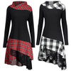 Stand Collar Long Sleeve Plaid Spliced Lace Plus Size Women Dress
