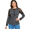 Long Sleeve Lace Insert Striped T-shirt