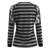 Long Sleeve Lace Insert Striped T-shirt