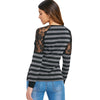 Long Sleeve Lace Insert Striped T-shirt