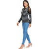 Long Sleeve Lace Insert Striped T-shirt