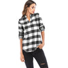 V Neck Long Sleeve Checkered Print Women Shirt