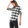 V Neck Long Sleeve Checkered Print Women Shirt