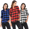 V Neck Long Sleeve Checkered Print Women Shirt