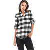 V Neck Long Sleeve Checkered Print Women Shirt