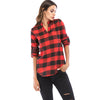 V Neck Long Sleeve Checkered Print Women Shirt
