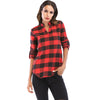 V Neck Long Sleeve Checkered Print Women Shirt