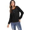 Round Collar Long Sleeve Button Loose Women T-shirt