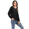Round Collar Long Sleeve Button Loose Women T-shirt
