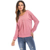 Round Collar Long Sleeve Button Loose Women T-shirt
