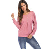 Round Collar Long Sleeve Button Loose Women T-shirt