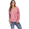 Round Collar Long Sleeve Button Loose Women T-shirt