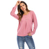 Round Collar Long Sleeve Button Loose Women T-shirt