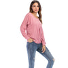 Round Collar Long Sleeve Button Loose Women T-shirt