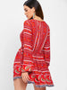 Elastic Waist Long Sleeve Bohemia Print Dress