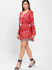 Elastic Waist Long Sleeve Bohemia Print Dress