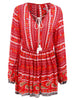 Elastic Waist Long Sleeve Bohemia Print Dress