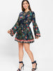 Tie Collar Vintage Floral Printed Dress