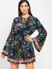 Tie Collar Vintage Floral Printed Dress