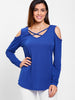 V Neck Open Shoulder Criss Cross T-shirt