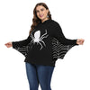 Hooded Collar Long Batwing Sleeve Spider Web Print Halloween Women Hoodie
