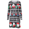 Round Collar Long Sleeve Santa Claus Print Women Dress