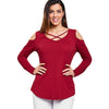 V Neck Open Shoulder Criss Cross T-shirt