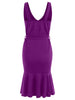 Ruffle Hem Plunge Mid Calf Dress with Belt