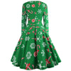 Vintage Round Collar Long Sleeve Christmas Print Women A Line Dress