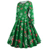 Vintage Round Collar Long Sleeve Christmas Print Women A Line Dress