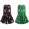 Vintage Round Collar Long Sleeve Christmas Print Women A Line Dress
