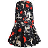 Vintage Round Collar Long Sleeve Christmas Print Women A Line Dress