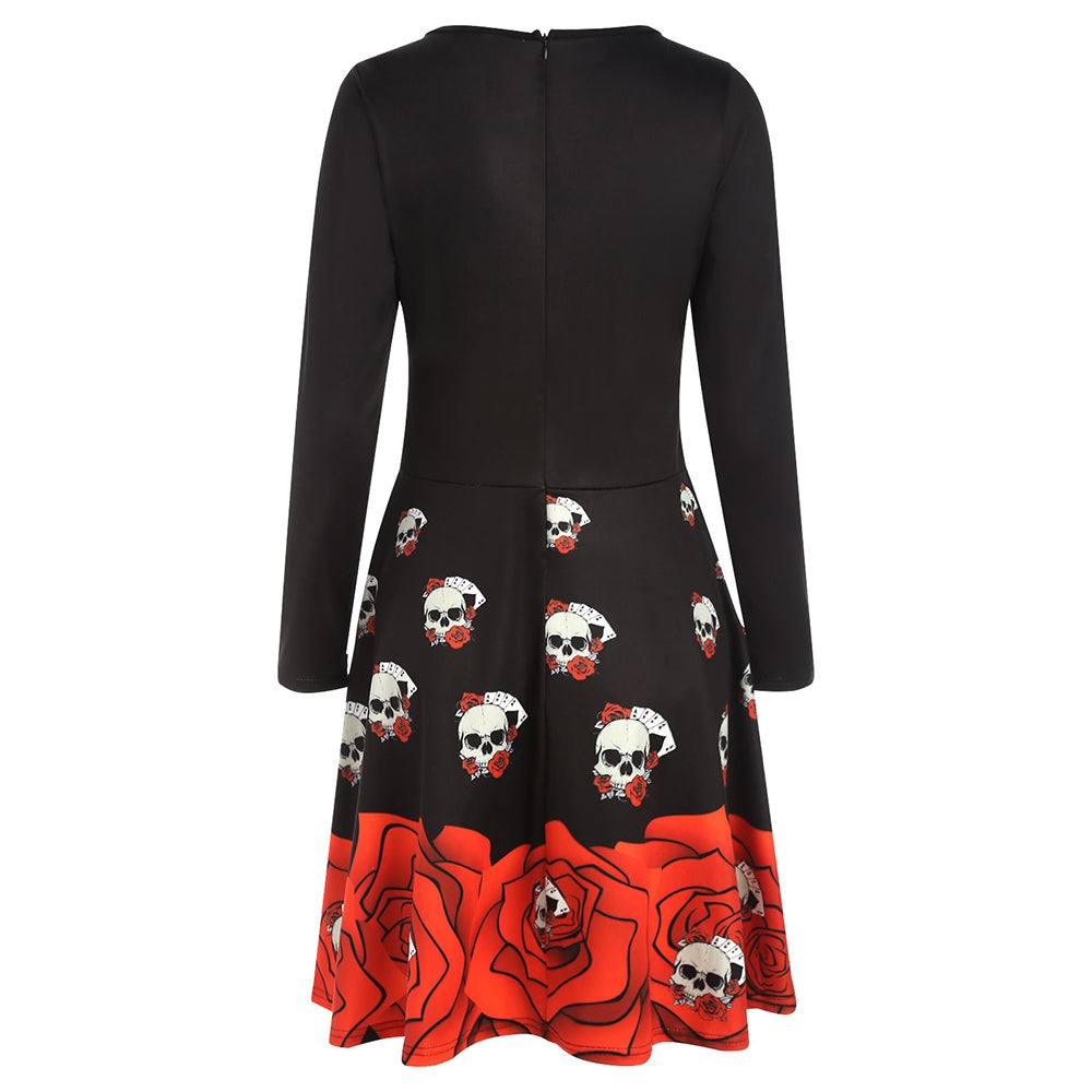 Halloween Skull Print Flare Dress