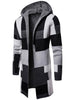 Color Block Collarless Hooded Longline Cardigan
