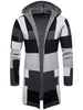 Color Block Collarless Hooded Longline Cardigan