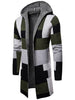 Color Block Collarless Hooded Longline Cardigan