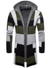 Color Block Collarless Hooded Longline Cardigan