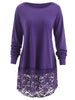 Long Sleeve Lace Panel Hooded T-shirt