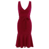 Ruffle Hem Plunge Mid Calf Dress with Belt
